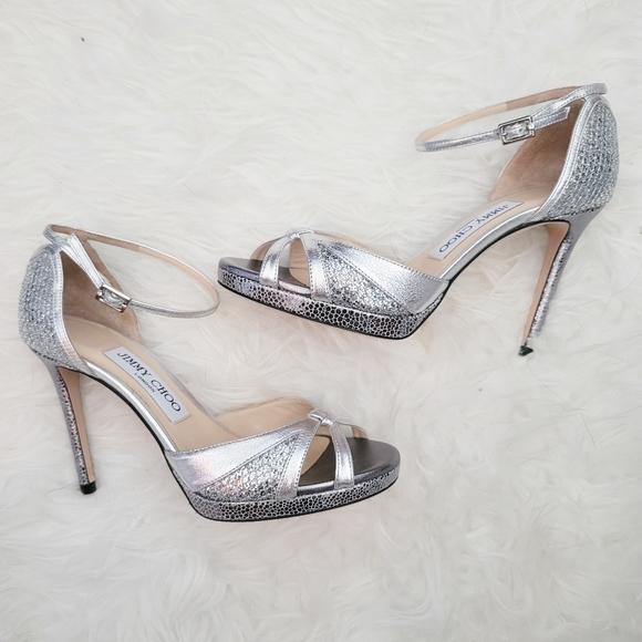 Jimmy Choo Shoes - ☆ Sold ☆ Jimmy Choo Glitter Talia 100 // Silver Glitter